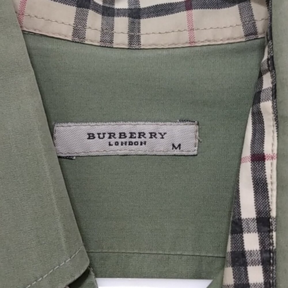 Burberry Army Green Button Down Shirt with Nova Check Trim - Picture 6 of 16